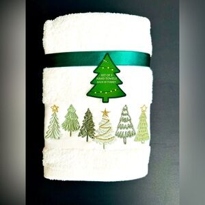 2pc BALSAM & FIR Hand Towel Set With Six Sage Tree Motif -100% Cotton
